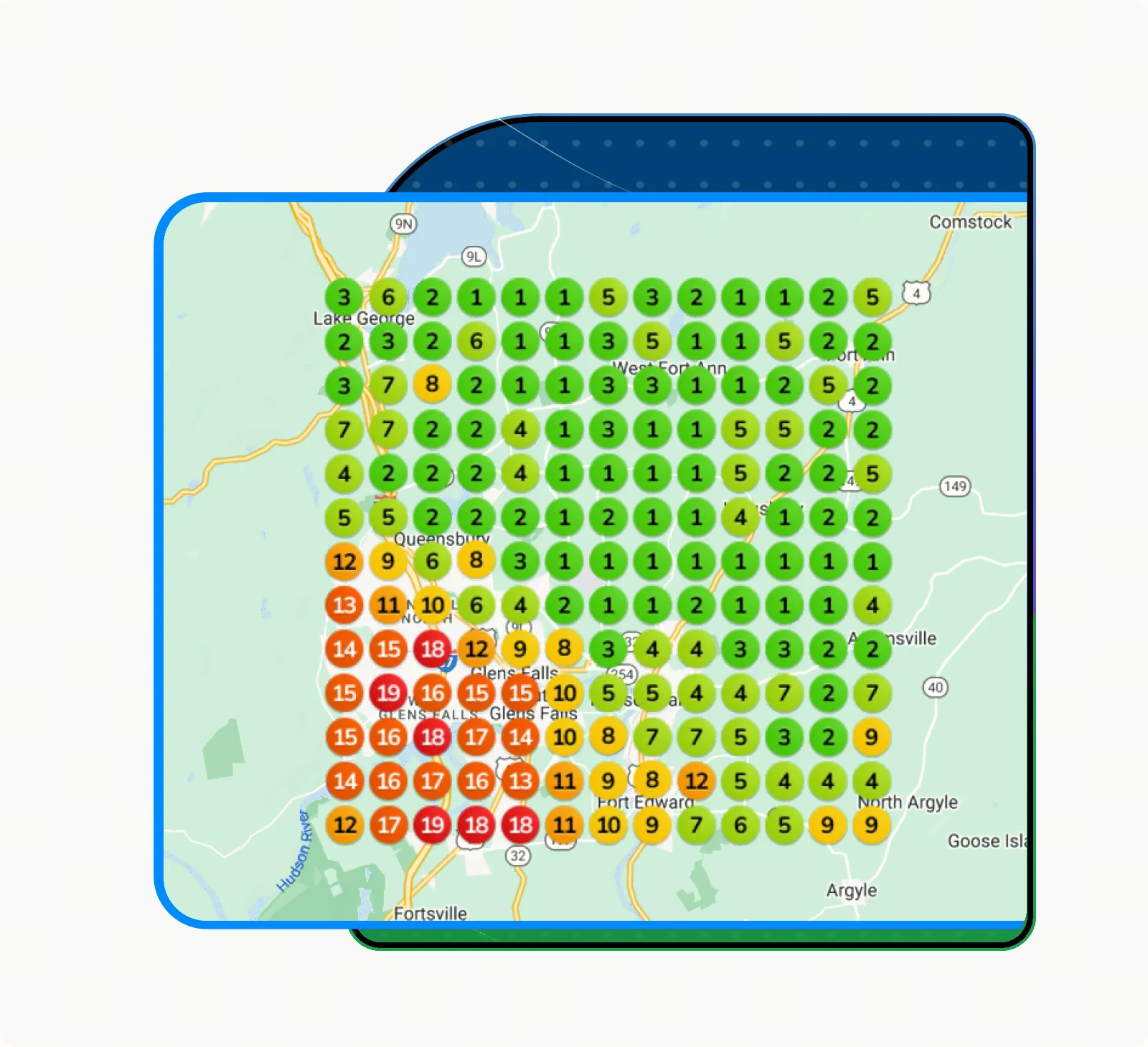 Local rank grid showing where a business appears across its service area