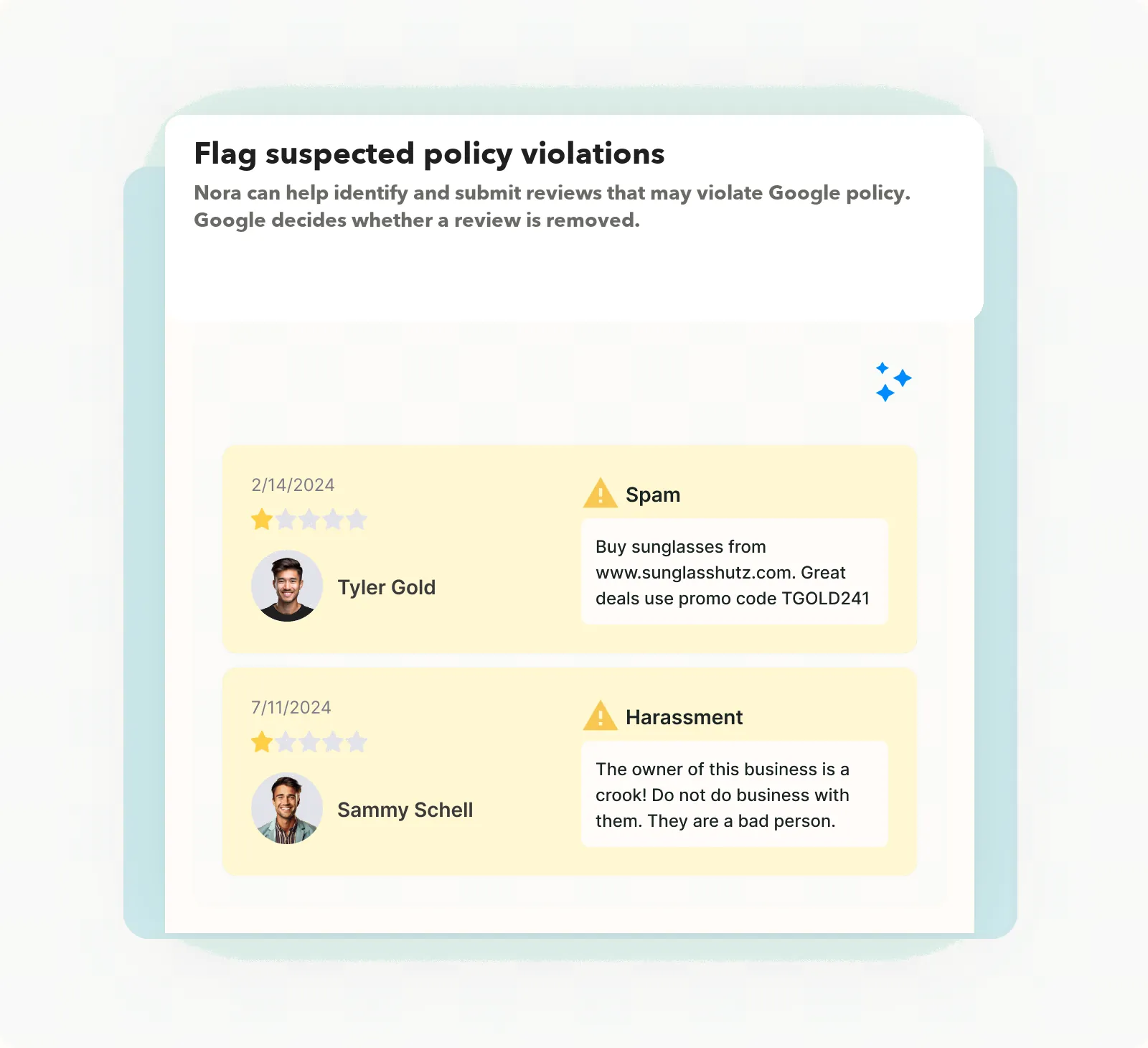 Profile monitoring view flagging a review for attention