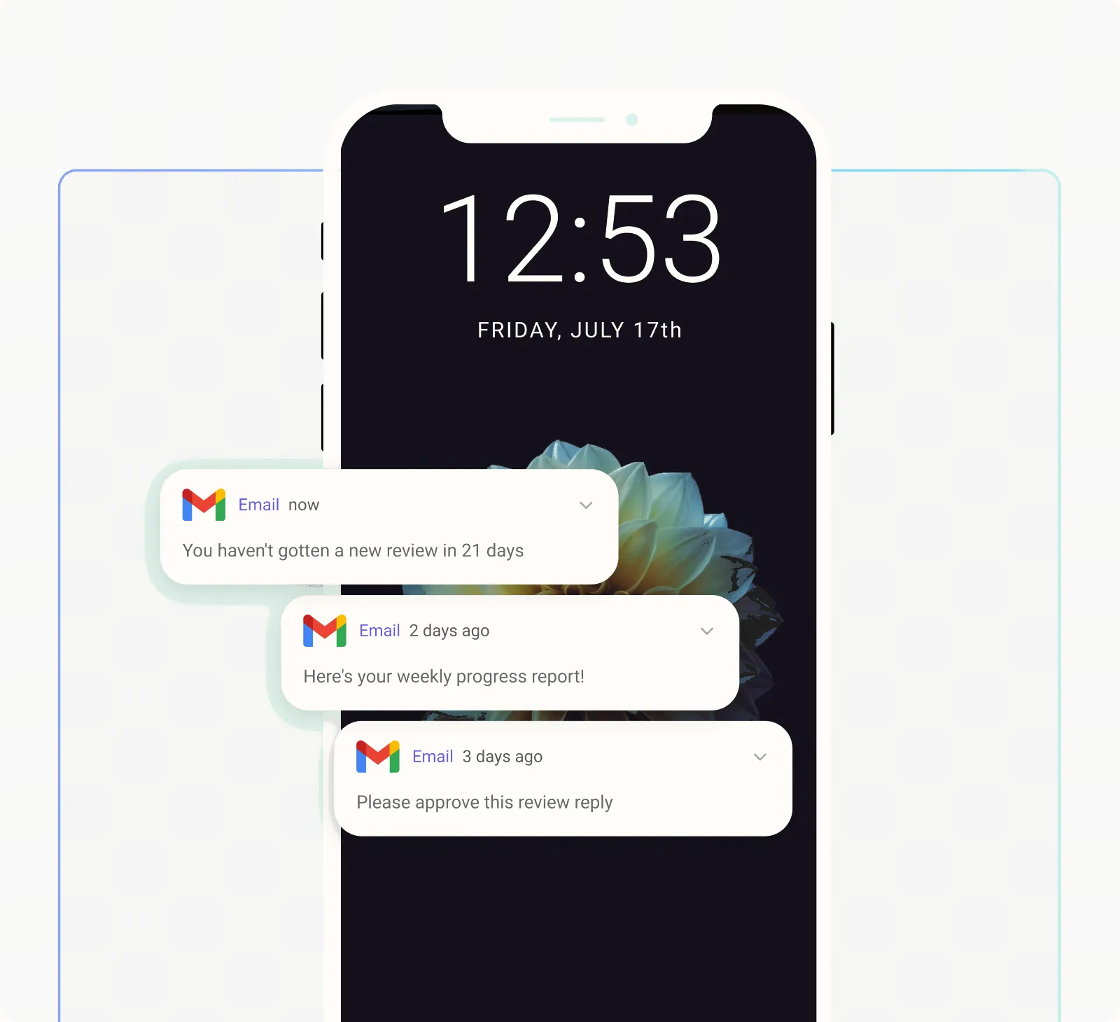 Alert arriving on a phone about a new review