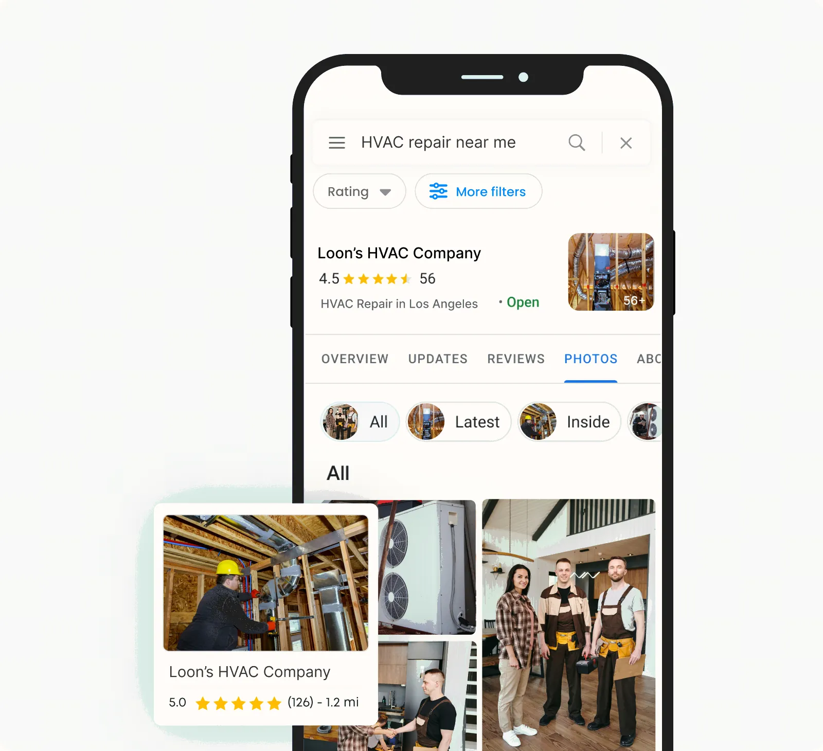 Photos being published to a home service business profile